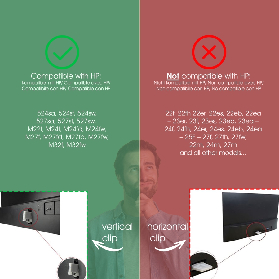 VESA Adapter kompatibel mit HP Monitor (M22f, M24f, M24fd, M24fw, M27f, M27fd, M27fq, M27fw, M32f, M32fw, 524sa, 524sf, 524sw, 527sa, 527sf, 527sw) - 75x75mm